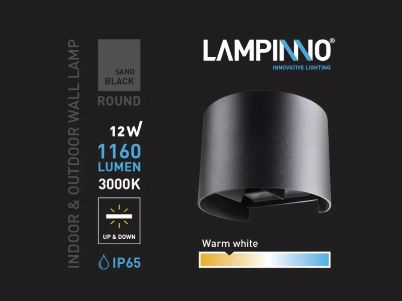 Applique murale LED 12W noire sable ronde duo lumière réglable étanche - vue 5