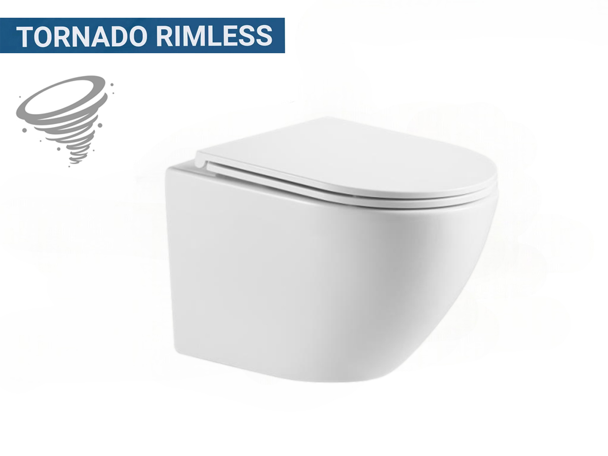 WC suspendu sans bride – Fixation invisible – Blanc – Lavinno – Avec abattant soft close